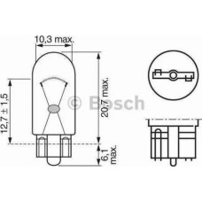 BOSCH 1 987 302 206 - лампа! (W5W) 5W 12V W2.1X9.5D передний габарит, стеклянный цоколь\