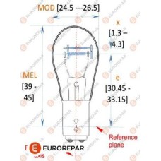 EUROREPAR 1616431380 - Лампа P21W 12V-21/5W BAY15d (2-х контактная/с цоколем)